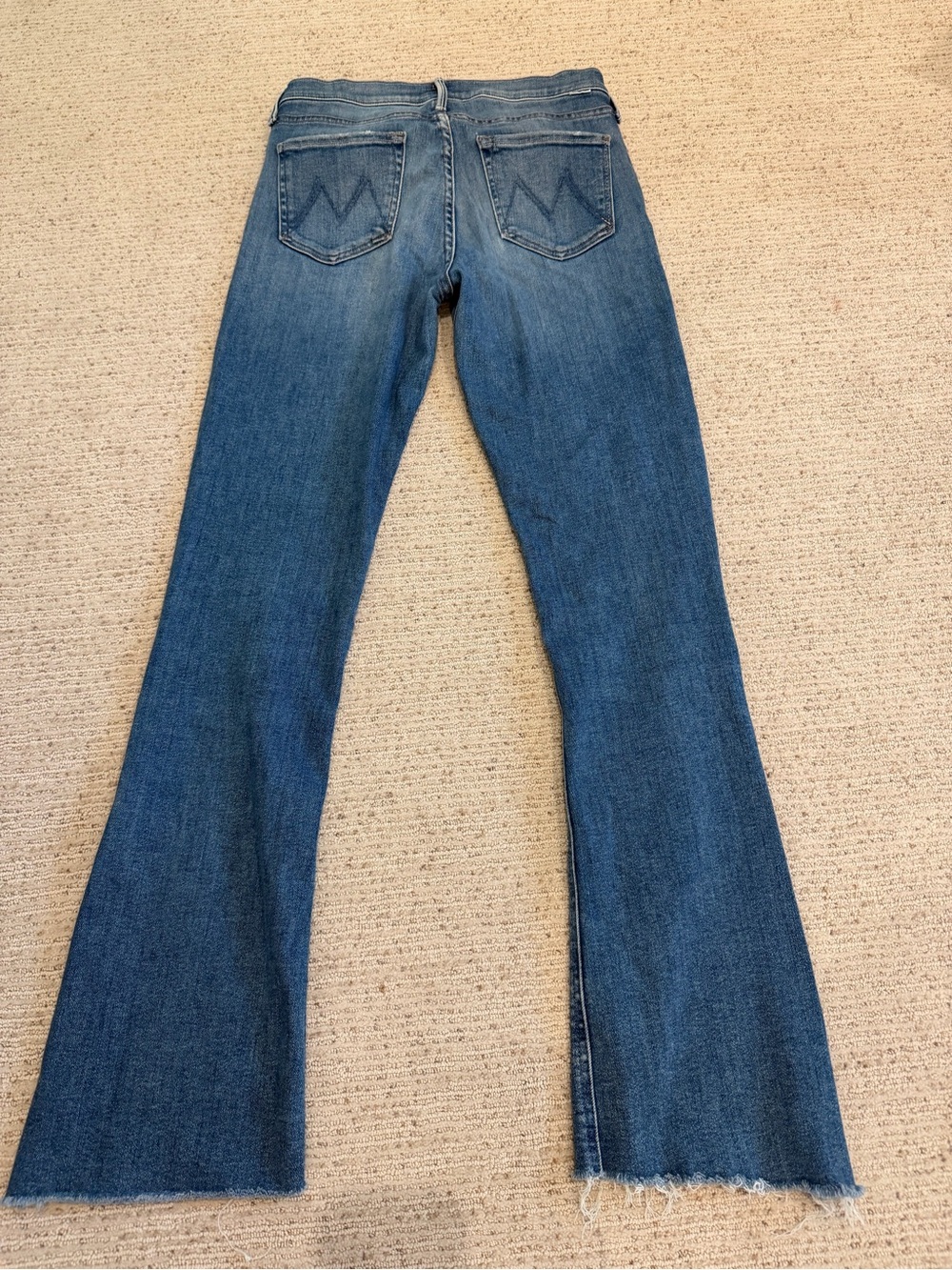MOTHER Blue Flare Jeans with Distressed Hem - Picture 7 of 7